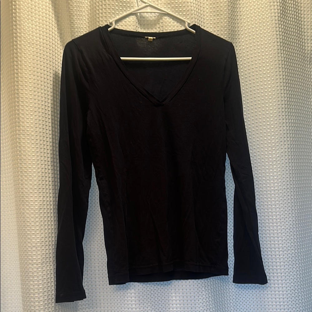 J. Crew Elegant Black Long Sleeve V-Neck Top
